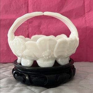 Milk Glass Dogwood Basket - candies-jewelry